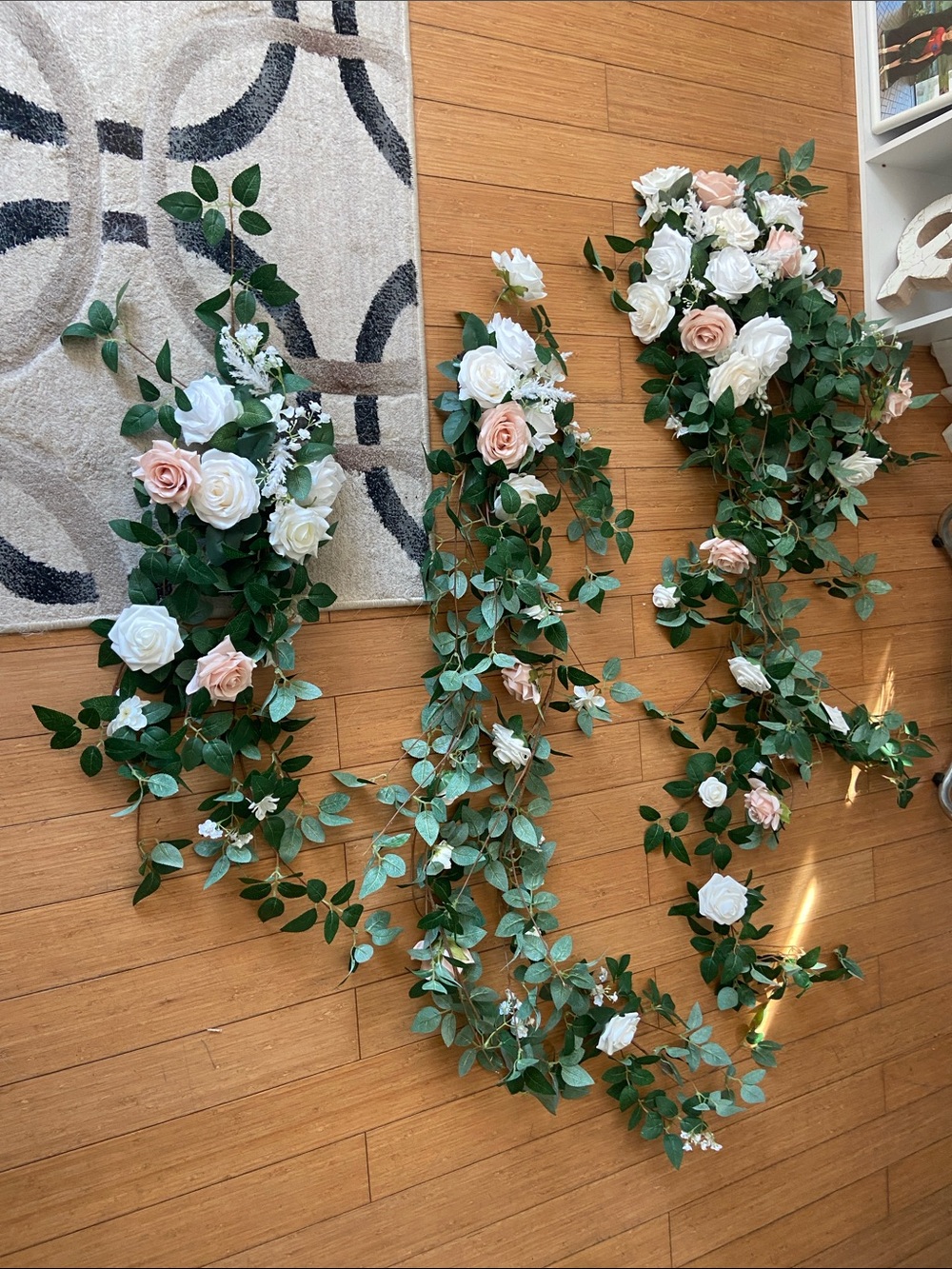Artificial Rose Vine Garland in White and Blush - Home Accents